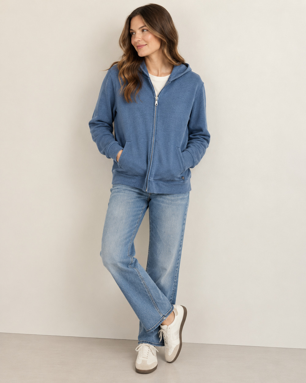 Pendleton Originals Women's L Full Zip Hoodie Cotton Knit Sweater Blue Heathered